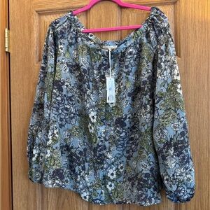 NWT Gold Hawk 100% Silk Floral Women's Blouse
